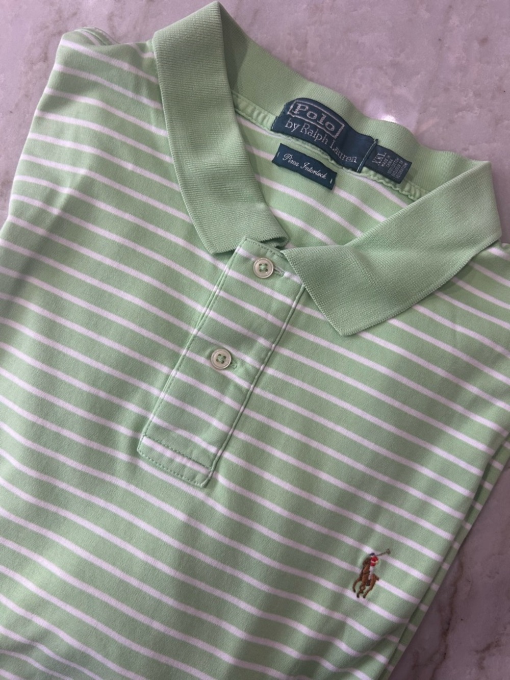 Polo Ralph Lauren Polo‎ Shirt Pima Interlock Men’s 2XL Green White Flesh Pony